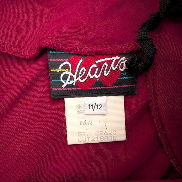 HEARTS Dress 11/12 Red Prairie VTG Maxi Ruffle Collar Button Pleated Cottagecore - Picture 11 of 14